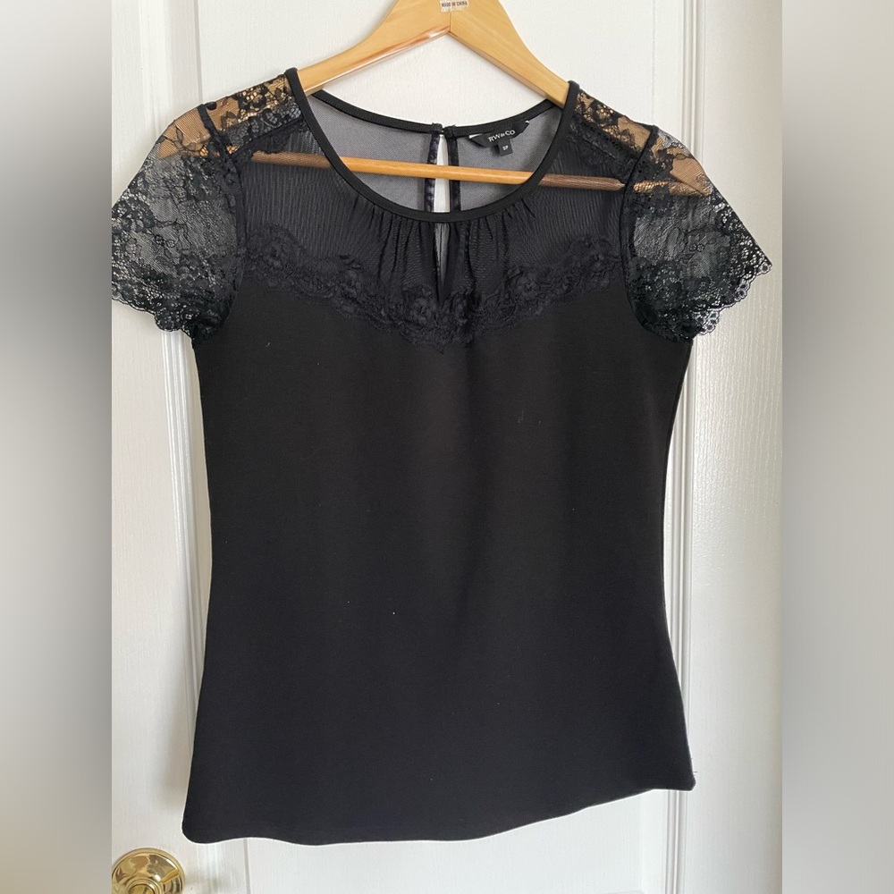 RW&CO. Black Lace Sleeve Blouse
